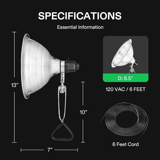 VIVOSUN 4 Pack Clamp Lamp Light with Detachable 8.5 Inch Aluminum Reflector up to 150 Watt E26 Socket (No Bulb Included), 6 Feet Cord, UL Listed
