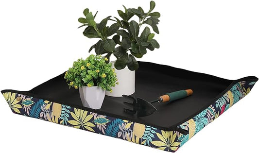 Oxford Houseplants Repotting Mat, Waterproof Indoor Plant Potting Tray, Foldable Bonsai Repotting Pad, Printed Soil Mess Workspace Cloth for Succulent, Cactus, Aloe Vers, 29.5 x 29.5