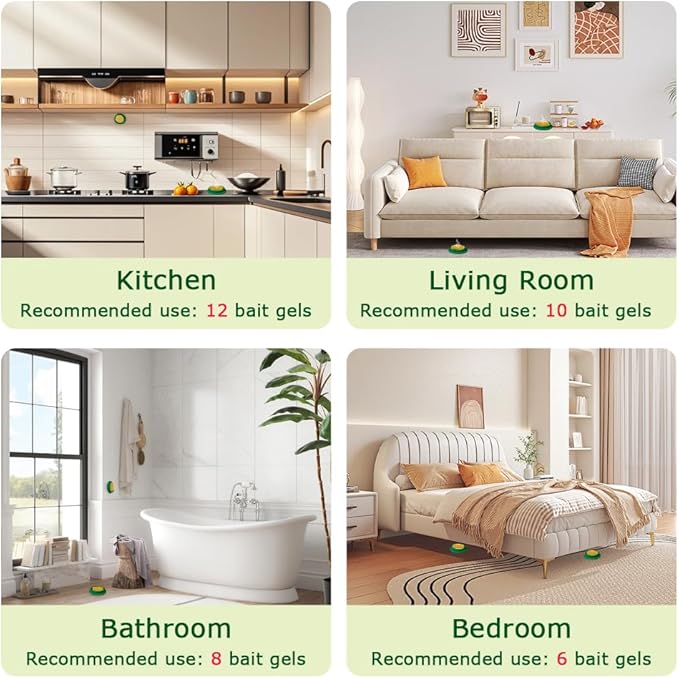 64 Pack Cockroach Repellent Stations, Highly Effective Roach Gel Indoor Infestation Solution, Fast Acting Pest Killer Indoor Home Kitchen Use, Easy to Apply & No Mess Cockroach Repellent Gel