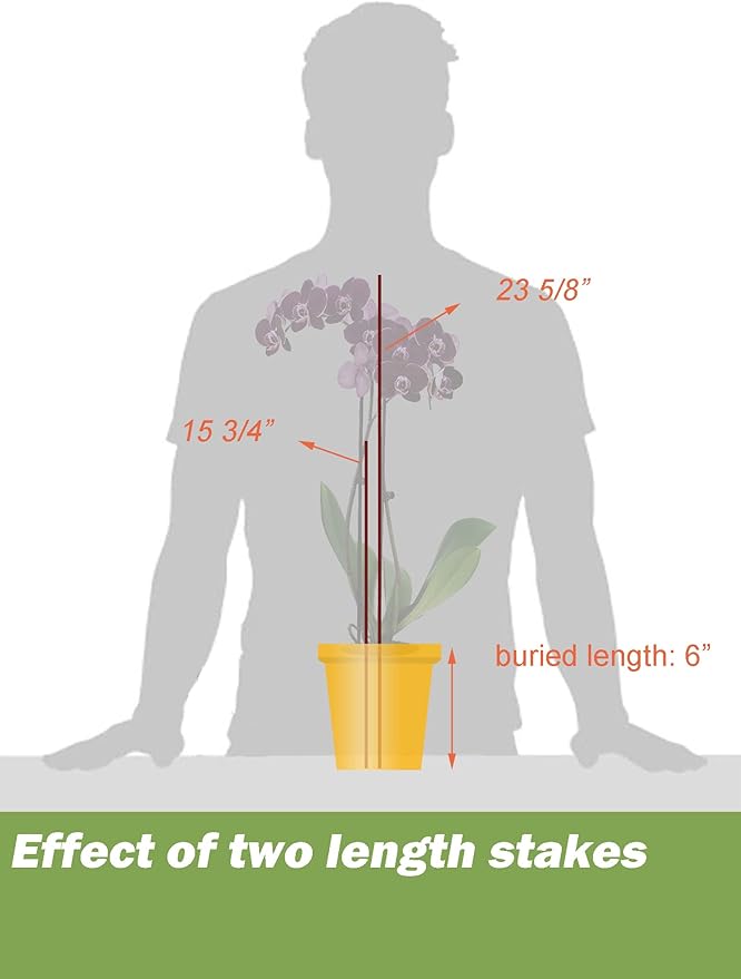 10-PCs 24" Plastic Coated Orchid Stakes for Plants Support, Bendable Orchid Support Stakes - Brown Long