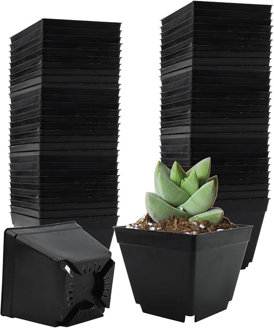 JOIKIT 60 Pack 4 Inch Black Square Nursery Pot, Plastic Square Plant Pot with Drainage Hole, Seedling Nursery Transplant Planter for Indoor, Outdoor, Garden, Office, Balcony