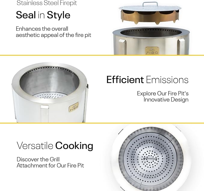 Smokeless Firepit - 18 Inch - Stainless Steel Fire Pit - Wood Fire Pits for Outside with Stand, Removable Ash Rake, Fire Poker & Fire Pit Cover - Smokeless Firepit for Outside, Bonfire, BBQ, Backyard