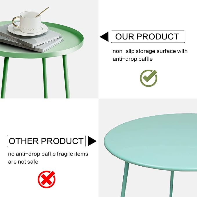 Babion Green Outdoor Side Table, Small Round Patio Accent Table for Yard & Garden, Indoor & Outdoor