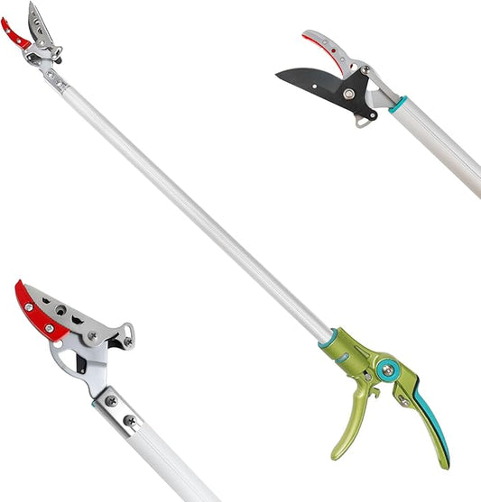 GARTOL Cut & Hold Long Reach Pole Pruner, 32 Inch Lightweight Tree Trimmer Long handle Pruner, Cuts up to 1/2 Inch, One-Hand Garden Pruning Shears for Branches Trimming, Fruit Picking