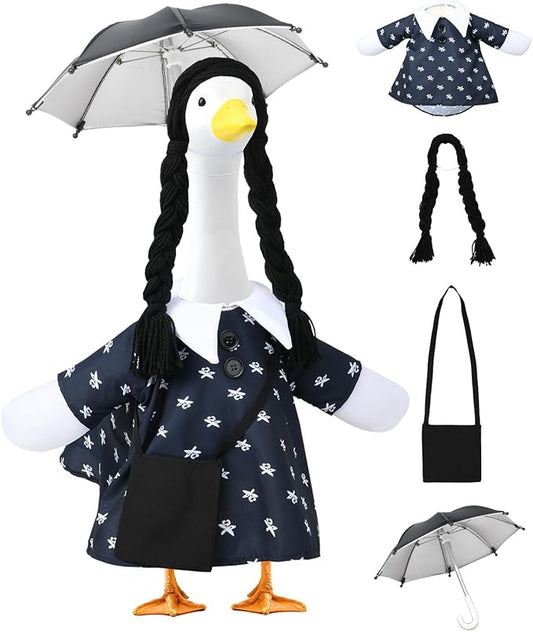 Halloween Porch Goose Outfits, Halloween Addams Black Dress Goose Outfits for 23” Porch Goose Statue, Outdoor Decoration for Porch Yard and Patio