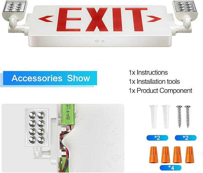 SPCETSUN 12 Packs Red Exit Sign with Emergency Lights,LED Emergency Exit Light with Battery Backup,UL Listed, AC 120/277V,Double Face Commercial Emergency Exit Light Combo for Business.