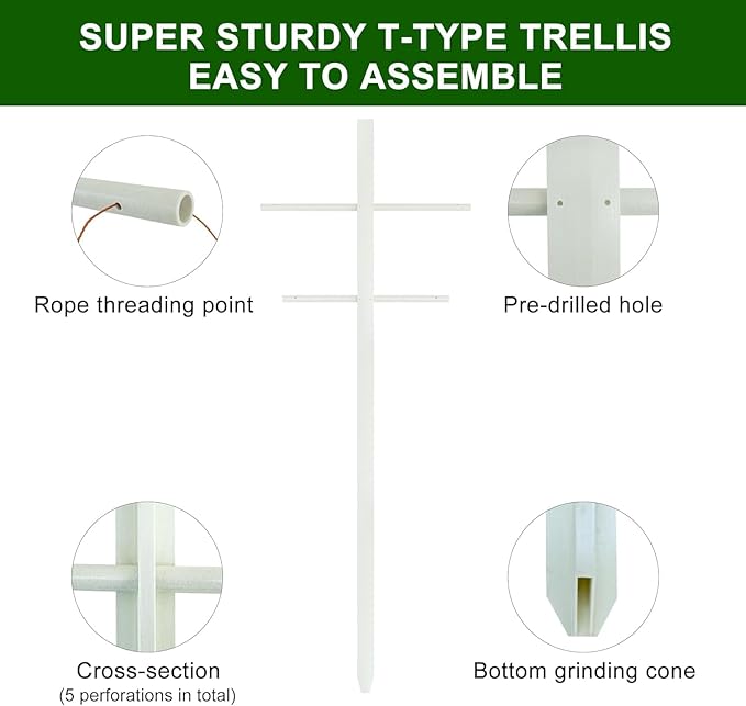 Agfabric 7ft Garden Trellis 1pack for Climbing Plants Outdoor, T-Type Tower Plant Support Trellis for Climbing Plants, with 1 Longer Arm 2.5ft and 1 Shorter Arm 2ft