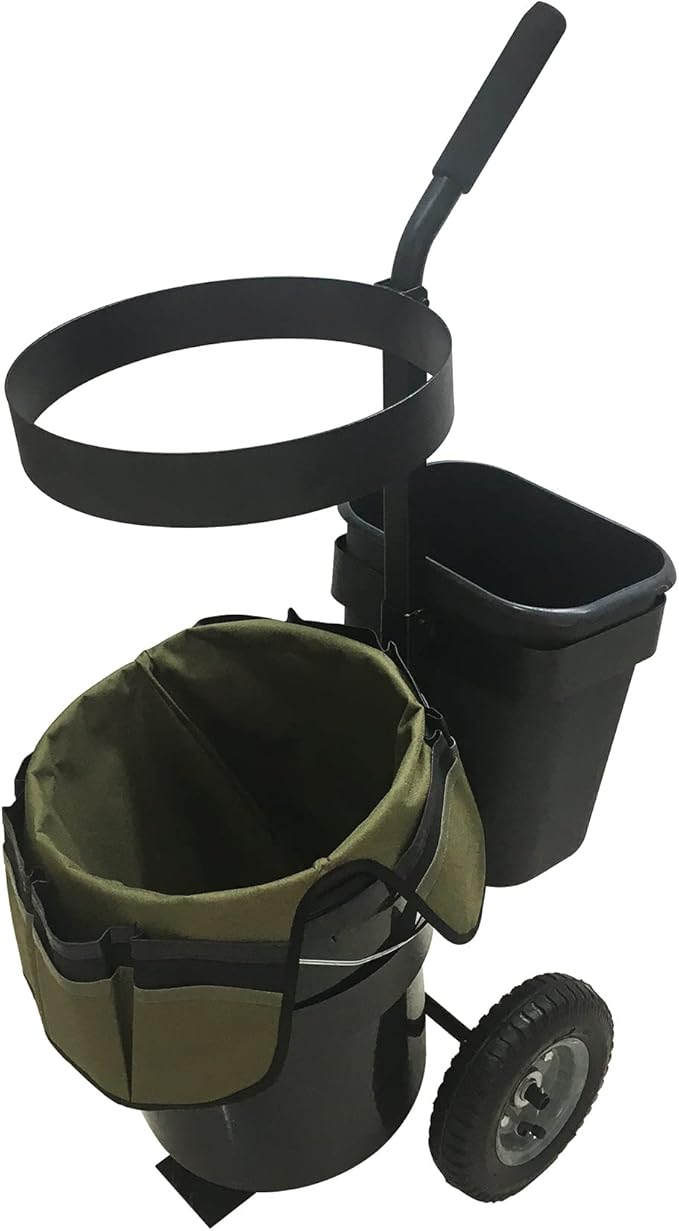 biosp Garden Carts Heavy Duty Rolling Lawn Yard Mobile Gardening Trolley Wheeled with 5 Gallon Bucket Oxford Bag Tool Organizer Storage