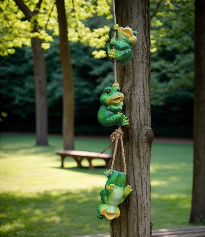 3pcs Hanging Frog Figurine and Statue Frog Toad Sculptures Garden Yard Art Decorations Outdoor