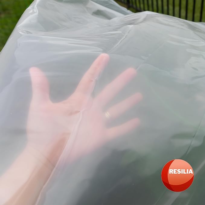 RESILIA Clear Greenhouse Sheeting - UV-Protected, Heavy-Duty Gauge Outdoor Polyethylene Cover for Weatherproofing Greenhouses, Garden, Plants, 8-Foot by 28-Foot Roll, 6-Mil Thick, Made in The USA