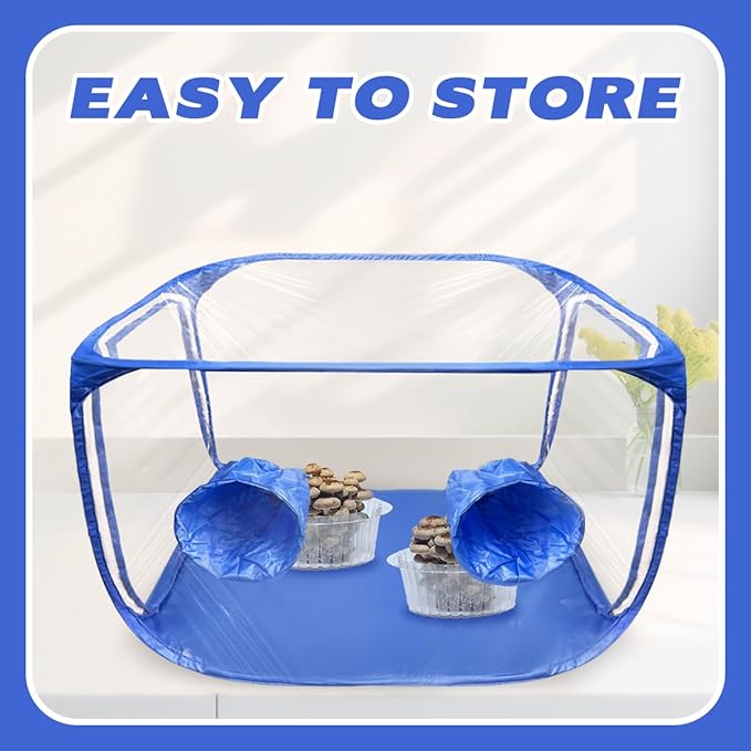 Still Air Box, Mushroom Grow Kit, Mushroom Grow Bag, Portable Mushroom Grow Tent, Mushroom Growing or Fungiology Supplies for Home Science (Blue)