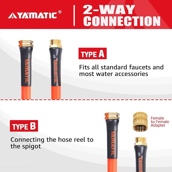 YAMATIC Female to Female Short Garden Hose 5/8 in x 3 ft, 2 in 1 Dual Use Heavy Duty Leader Hose with Solid Brass Connector, All-Weather Water Hose, Burst 600 PSI