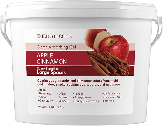 SMELLS BEGONE 1-Gallon Odor Absorber Gel - Air Freshener & Odor Eliminator for Homes, Garages & Commercial Buildings - Industrial Size - Apple Cinnamon Scent