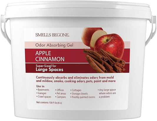 SMELLS BEGONE 1-Gallon Odor Absorber Gel - Air Freshener & Odor Eliminator for Homes, Garages & Commercial Buildings - Industrial Size - Apple Cinnamon Scent