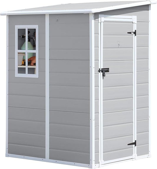 CDCASA 5x4 FT Resin Storage Shed, Waterproof Sheds & Outdoor Storage with Floor & Window & Lockable Door, Tool Shed for Garden, Patio, Backyard, Light Grey