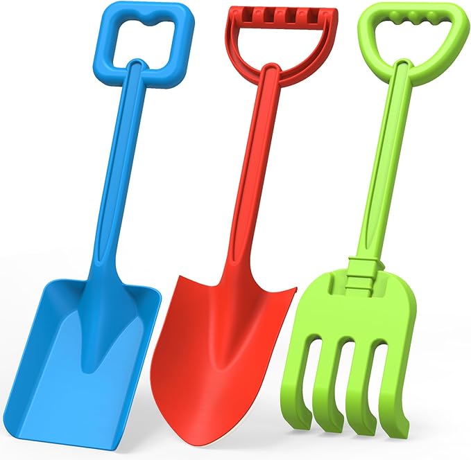 Dilabnba 16'' Beach Sand Shovels Spade Scoop Rake Tool for Kids Toddlers, Garden Snow Beach Sandbox Shovels Toy for Digging, Gift for Boys Girls- 3 PCS/Plastic