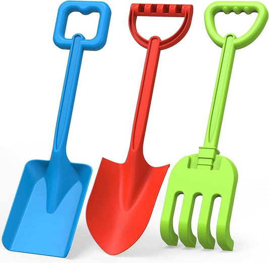 Dilabnba 16'' Beach Sand Shovels Spade Scoop Rake Tool for Kids Toddlers, Garden Snow Beach Sandbox Shovels Toy for Digging, Gift for Boys Girls- 3 PCS/Plastic