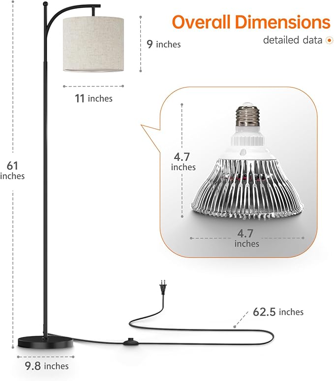 Floor Grow Lights for Indoor Plants Full Spectrum, 3000K Tall Plant Light, 25W Led Grow Light with Stand Floor Lamp with Auto On/Off Timer Function, Angle Adjustable