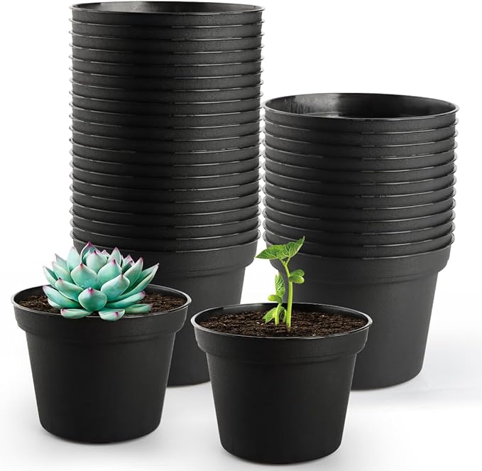 60 Pack 3 Inch Black Nursery Pots - Plastic Seedling, Seed Starter, Germination Pots with Drainage for Plants, Succulents, Flowers, Transplanting Gardening Gifts