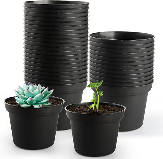 60 Pack 3 Inch Black Nursery Pots - Plastic Seedling, Seed Starter, Germination Pots with Drainage for Plants, Succulents, Flowers, Transplanting Gardening Gifts