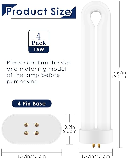 4 Pack Replacement Bulbs FUL15W BL with 4 Pin Base, Indoor Outdoor 15W U Shape Lamp Tube Compatible with T6 T8 T9
