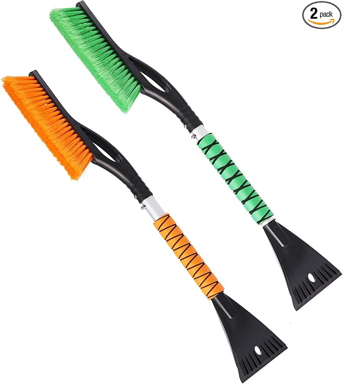 2 Pack Car Snow Brush with Ice Scrapers, 27 Inch Snow Remover for Car Windshield and Door, Detachable Ice Shovel Tool with Ergonomic Foam Grip, Winter Accessories for Car