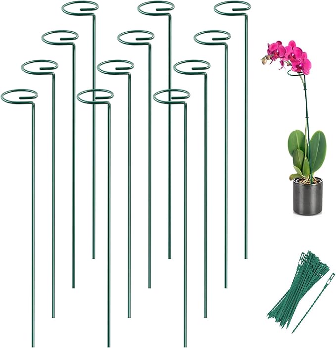Joyhalo 12 Pack Plant Stakes, 16 Inch Plant Support Stakes, Plant Sticks Support with 24 Twist Ties, Flower Stakes for Plants Peony, Amaryllis, Marigold, Coreopsis, Tomato Seedling, Sapling Etc