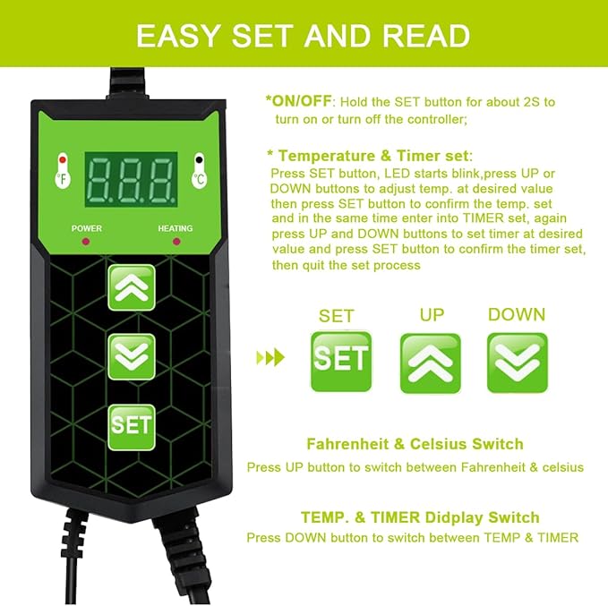 Seedling Heat Mat 10X20.75`` with Thermostat Durable Waterproof Warm Hydroponic Plant Heating Pad Temperature Controller Auto Off Timer for Seed Starting Germination Plant Propagation (2 Heat Pad)