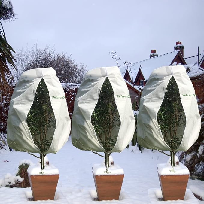 Plant Covers Freeze Protection,3 Packs 45”H X40”W Frost Blankets for Outdoor Plants Frost Cloth with Zipper Drawstring-Protect Trees from Cold Frost Pest