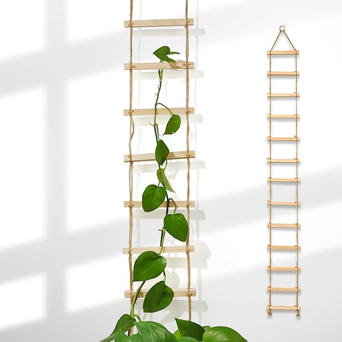 Chain Trellis for Climbing Plants Indoor – Natural Wood Ladder Style Plant Support for Vines, Ideal for Pothos & Ivy, Stylish Modern Design for Home & Garden Use, Indoor/Outdoor