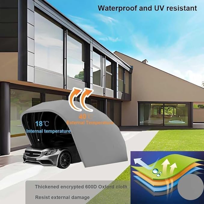 Stainless Steel Grey Carport, Foldable Retractable Car Awning,Semi-Automatic Durable Shelter, Mobile Folding Garage,All Weather Proof Carport - Lockable,Durable Shelter