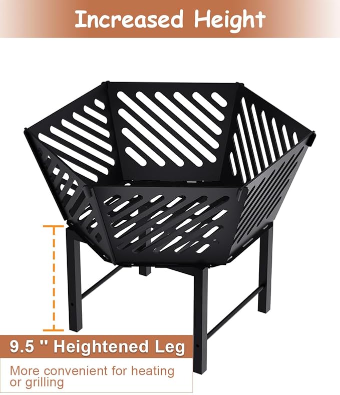 22.5 Inch Portable Plug Fire Pit for Camping, Heightened Detachable Outdoor Wood Burning Firepits for Outside Patio Heating, Picnic, Bonfire and BBQ with Travel Bag, Diagonal Hollow Style