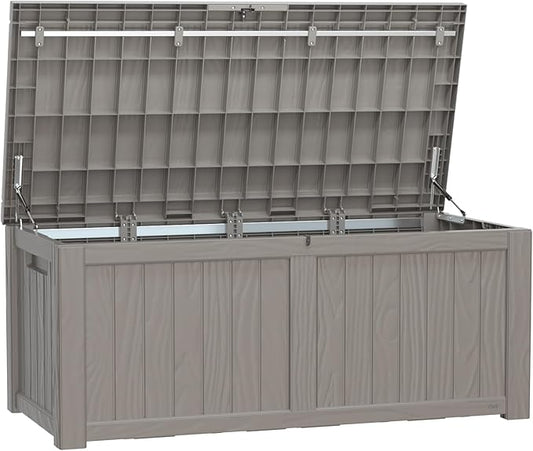 120 Gallon Deck Box,Resin Outdoor Storage Box with Lockable for Patio Furniture, Pool Accessories, Garden Tools Waterproof Outside Storage Box, Grey