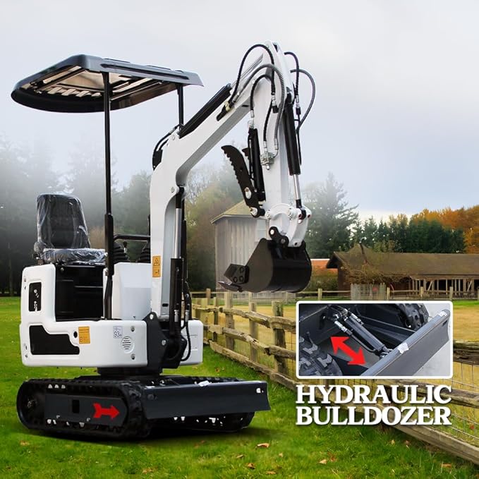 Mini Excavator for 1 Ton B&S Engine with Hydraulic Thumb Clamp,Standard Bucket, 200mm Bucket,Broken Hammer,Ripper, Mud Bucket, Rake, Auger, Quick Change Attachments (W 7 attachments)