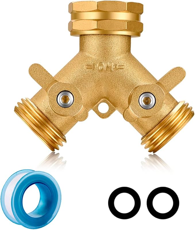 Garden Hose Splitter, 2 Way Connector Heavy Duty Brass,Garden Faucet,Splitter for Outdoor Faucet,Hose y Splitter, Hose Bib Splitter, Adapter with Comfortable Grip Shut Off Valves 1Pcs