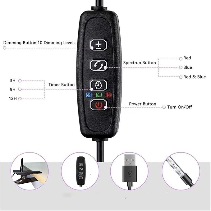 LED Grow Lights for Indoor Plants - 20 LED Full Spectrum Plant Lights, 3 Switch Modes, 3/9/12H Timer, 9 Dimmable Brightness Growth Lamp for Succulent, Vegetables