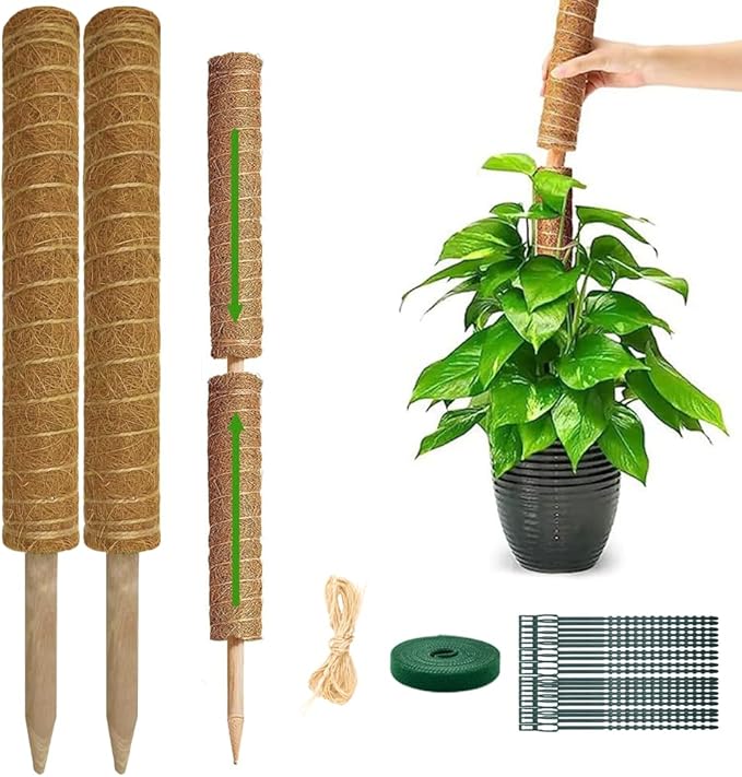 Monstera Plant Support Moss Pole: 2 Pack 16 Inch Stackable Coco Coir Moss Totem Stake Tall Stand Grow Stick Plants Rod Moss Holder for House Live Plant,Indoor Climbing Potted,Vine,Pothos,Philodendron