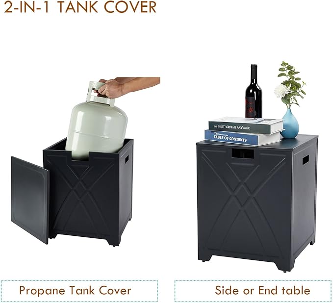 Propane Tank Cover Table, Square Propane Tank Holder Hideaway for 20 lb Propane Tanks, Gas Tank Storage Side Table - Carbon Gray