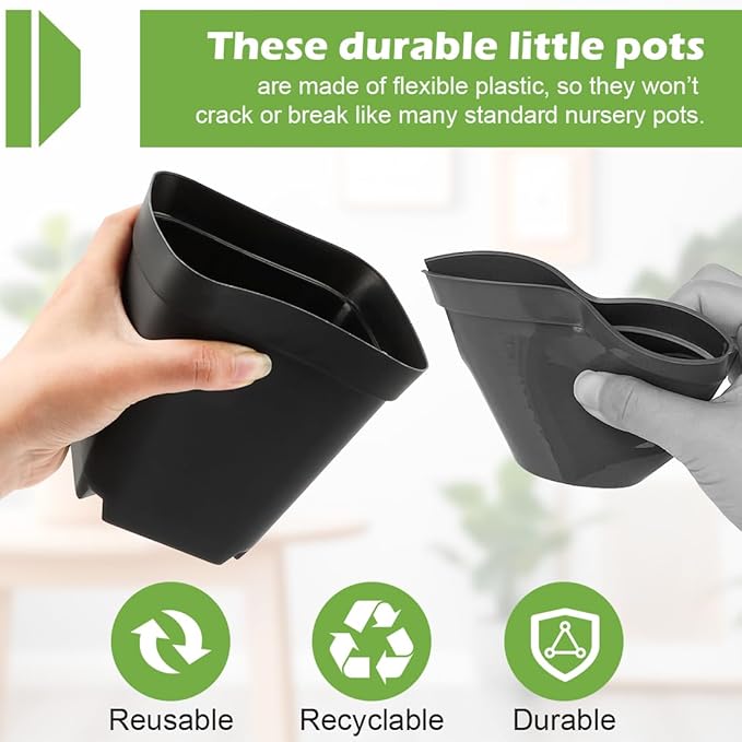 Square Nursery pots 4 Inches 60Pcs, Seedling Plastic Seeds propogation Growing Pots (Black,4Inches,60Pcs)