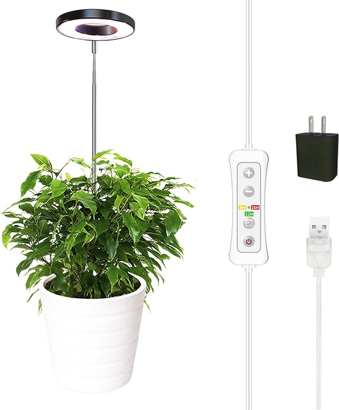 yadoker Plant Grow Light, LED Growing Light Full Spectrum for Indoor Plants,Height Adjustable, Automatic Timer, 5V Low Safe Voltage,Idea for Small Plant Light