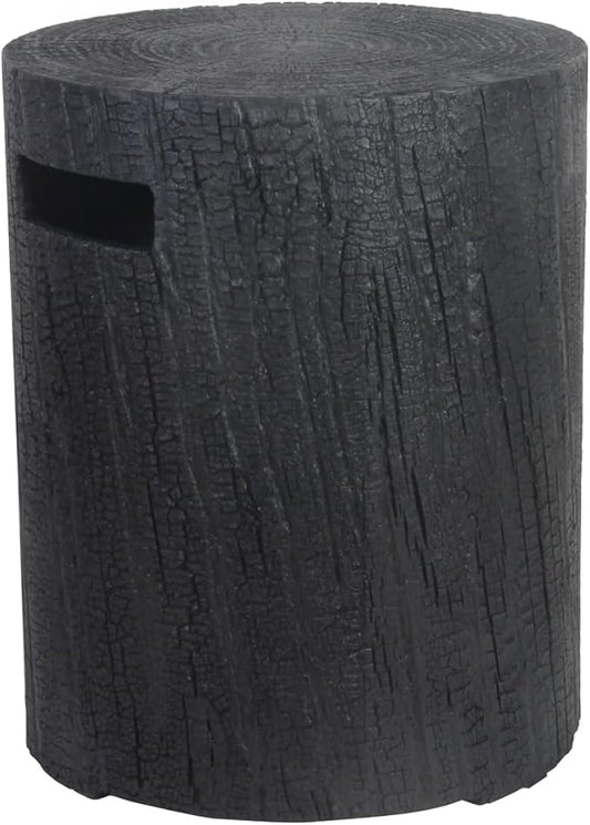 Afterglow 16" Propane Tank Cover Table, Round Tank Container Fits Standard 20 lbs Propane Tank Outdoor Gas Tank, Deck Backyard Patio, Faux Wooden Black