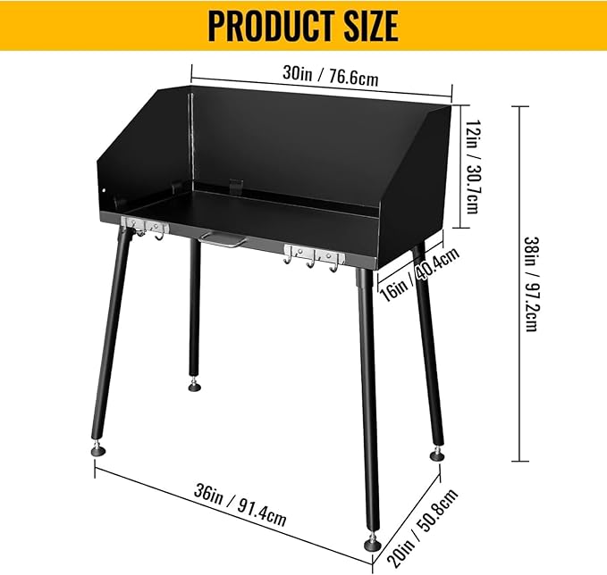 Camp Cooking Table with Foldable Three-Sided Windscreen and Legs, Perfect for Dutch Oven Cooking with Charcoal Briquettes and Food Preparation,30x16