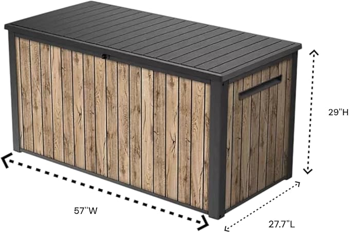 Outdoor Storage Box with Lockable Lid - Weather-Resistant and Stylish (Ash Wood Brown, 170)