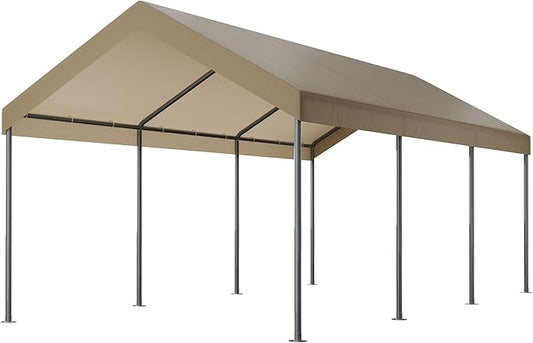 Shintenchi 10x20ft Heavy Duty Carport with UV Resistant Canopy, Powder-Coated Steel Frame, Easy to Assemble Portable Garage, Stable Carport for Car, Bike, Camp, Outdoor Storage (Khaki)