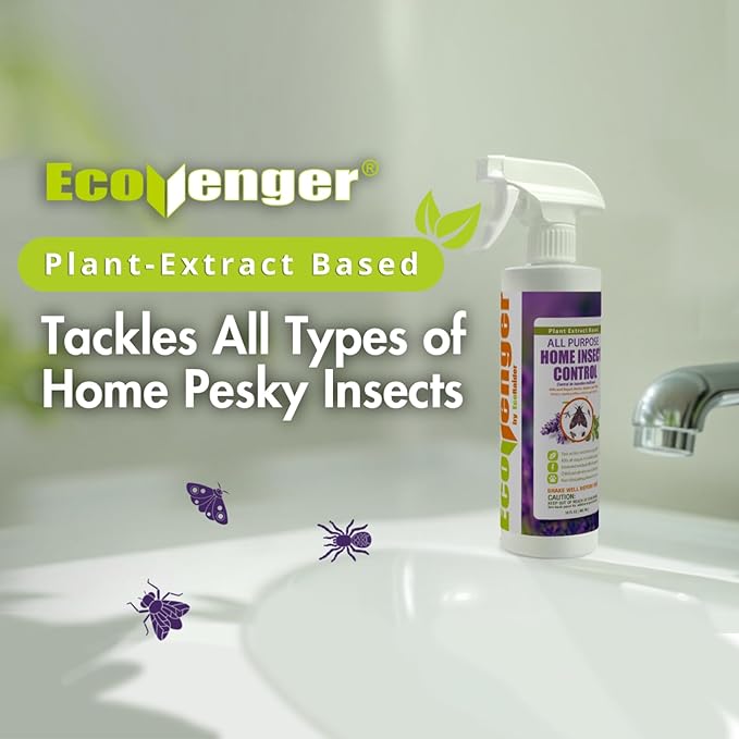 EcoVenger by EcoRaider All Purpose Insect Control 16 oz, Fleas, Fruit Flies, Gnats, Moths, Roaches, Spiders, Fast Kill, Lasting Prevention, Kill Eggs, Plant Extract Based & Non-Toxic, Child & Pet Safe