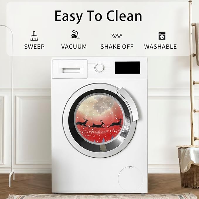 Christmas Half Round Door Mat, Merry Christmas Snow Scene Santa Elk Semicircle Door Mats, Non Slip Area Rug Soft Doormat for Indoor Entrance Wear Resistant Welcome Mat for Garage Patio Home 24 x 36 In