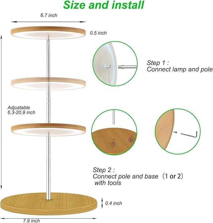 yadoker Plant Grow Light for Indoor Plant, Bamboo Mini LED Grow Light Garden,Height Adjustable,Automatic Timer with 8/12/16 Hours