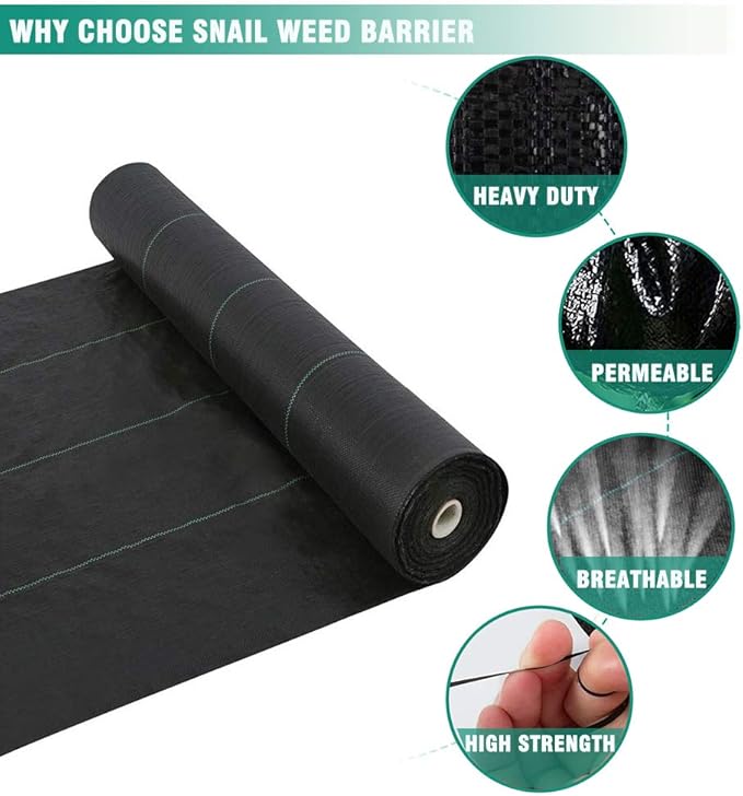 Snail 5ft x 250ft Weed Barrier Landscape Fabric Premium 5oz Pro Heavy Duty Ground Cover Anti-Weed Gardening Mat High Permeability Easy Setup Commercial Outdoor Weed Mat