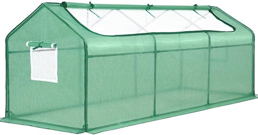 Quictent Portable Mini Cloche Greenhouse w/ Elevated Bottom, Large U-Shaped Zipper Mesh Door & 2 Side Screen Window Waterproof UV-Resistant Hot House for Indoor Outdoor, 95" x 36" x 36" (Green)