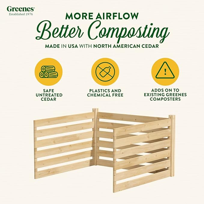 Greenes Fence Cedar Wood Composter Add-On Kit, 36" L x 36" W x 31" H / 173.92 gallons - Not Meant for Independent use; to be Added on to RCCOMP36 Composter Kit - Made in USA with North American Cedar